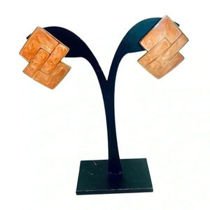1980’s, 1990’s Vintage Peach Acrylic Pierced Earrings with Gold Tone